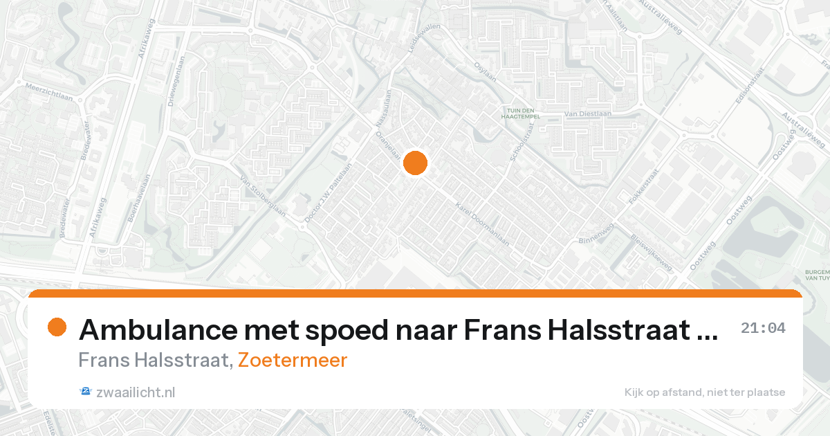 Ambulance met spoed naar Frans Halsstraat in Zoetermeer — 21 aug 2026