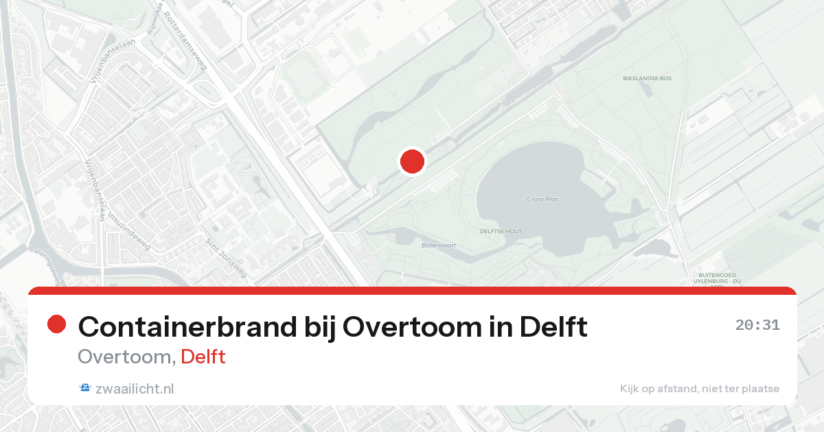 Containerbrand bij Overtoom in Delft — 16 aug 2026