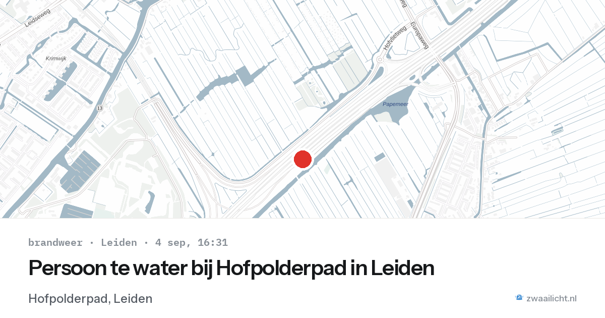 Persoon te water bij Hofpolderpad in Leiden — 4 sep 2026