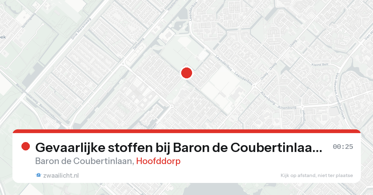 Gevaarlijke stoffen bij Baron de Coubertinlaan in Hoofddorp — 16 aug 2026