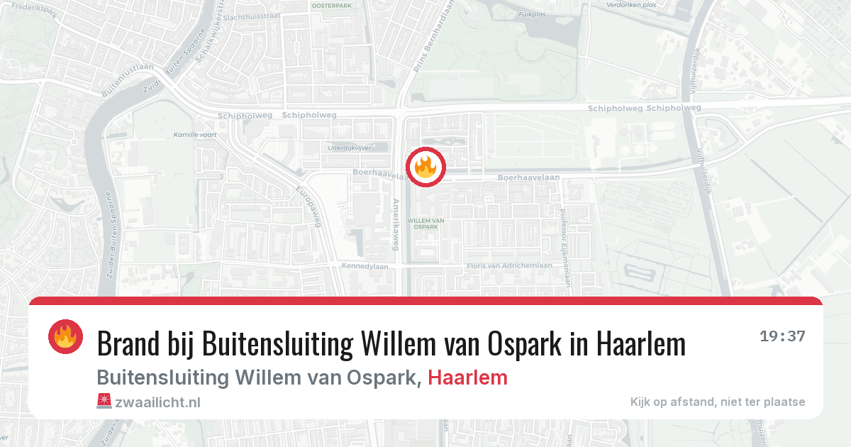 Brand bij Buitensluiting Willem van Ospark in Haarlem — 9 aug 2026