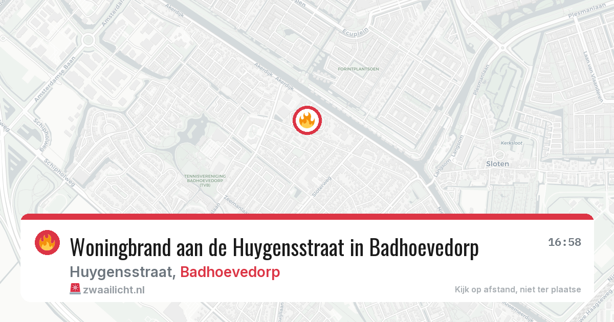 Woningbrand aan de Huygensstraat in Badhoevedorp — 15 apr 2026