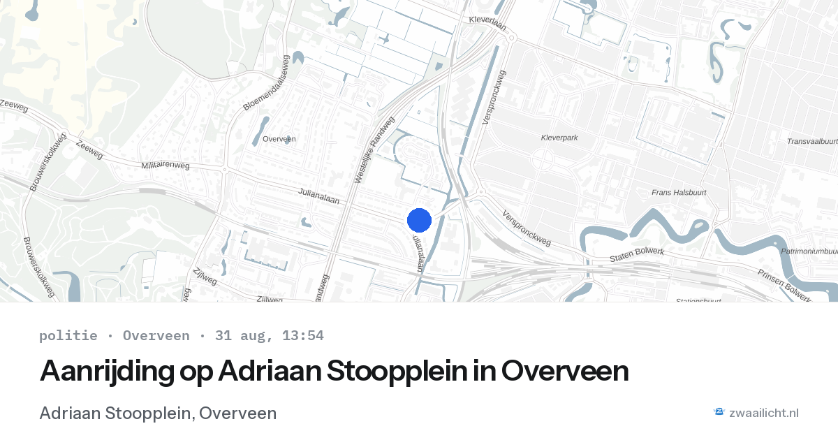 Aanrijding op Adriaan Stoopplein in Overveen — 31 aug 2026