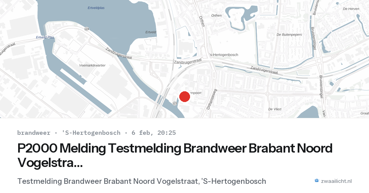 P2000 Melding Testmelding Brandweer Brabant Noord Vogelstraat, 'S-Hertogenbosch — 6 feb 2026