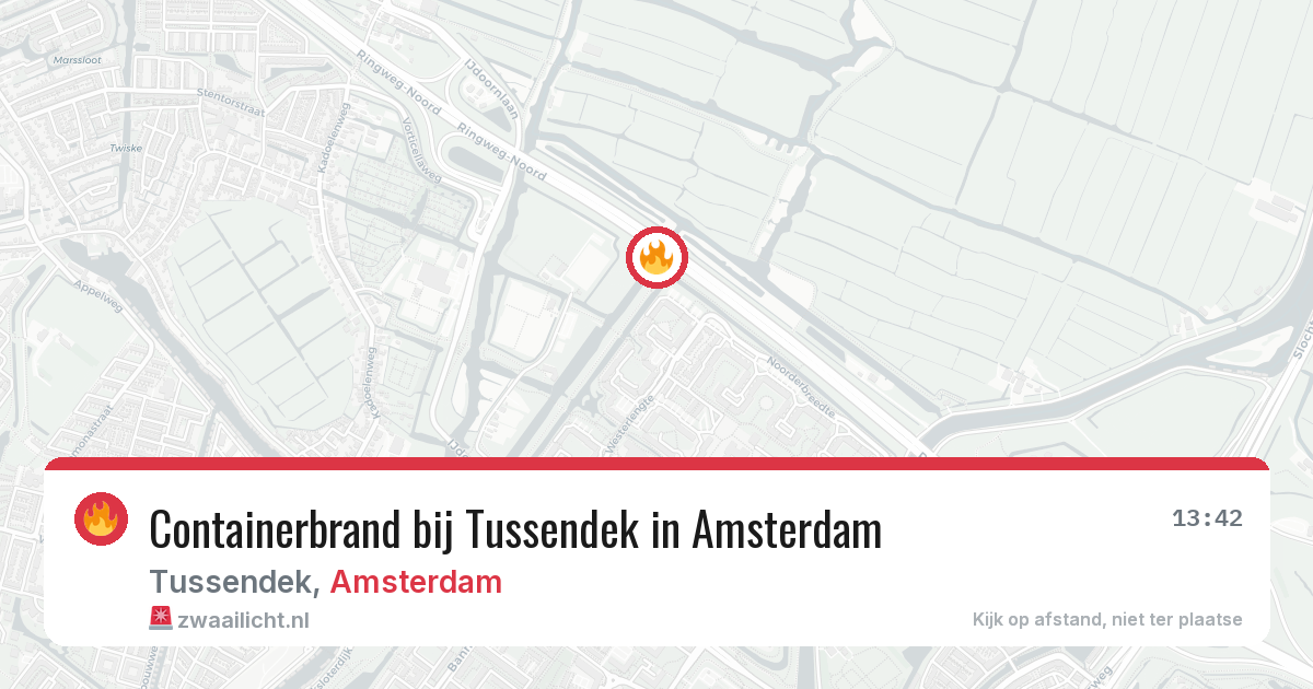 Containerbrand bij Tussendek in Amsterdam — 13 aug 2026
