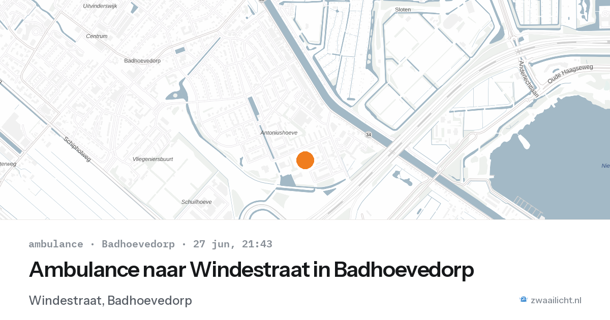 Ambulance naar Windestraat in Badhoevedorp — 27 jun 2026