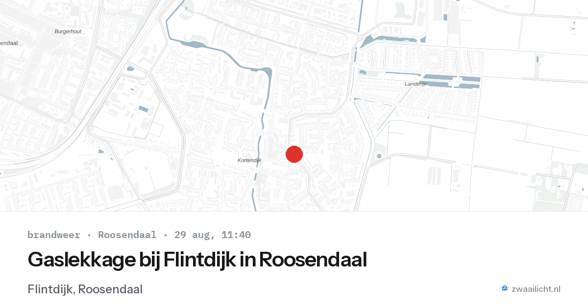 Gaslekkage bij Flintdijk in Roosendaal — 29 aug 2026