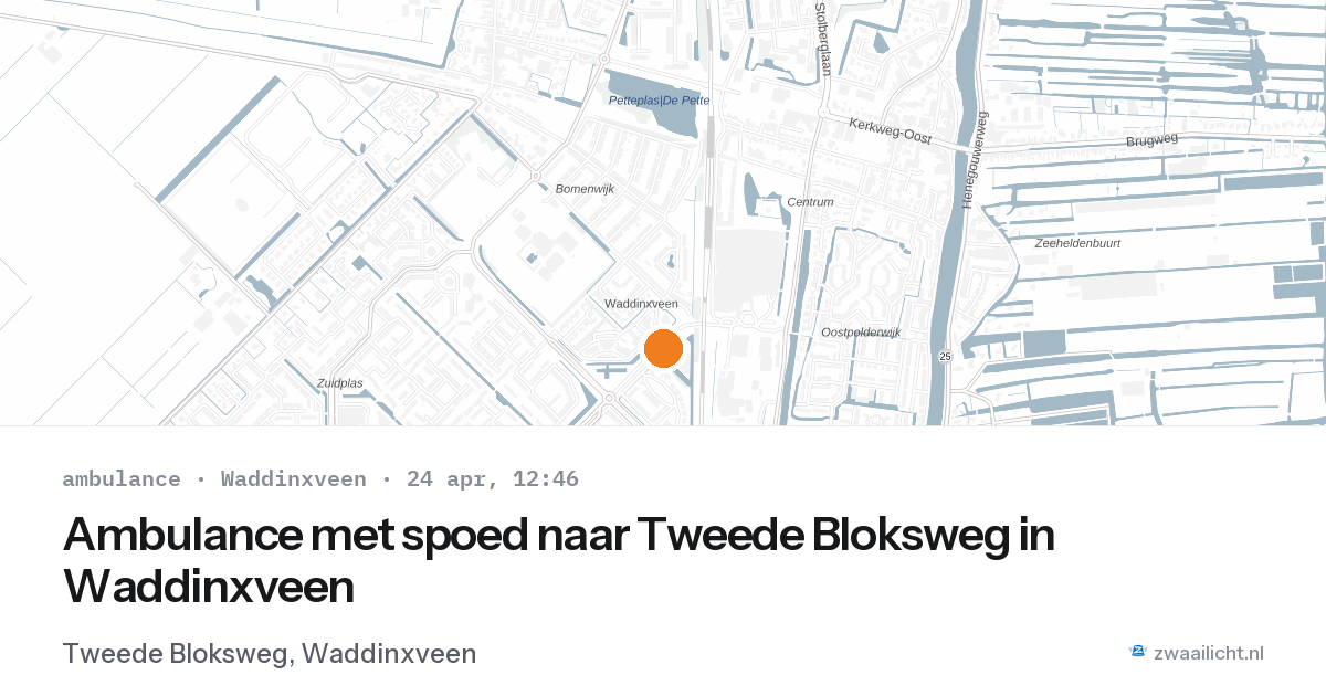 Ambulance met spoed naar Tweede Bloksweg in Waddinxveen — 24 apr 2026