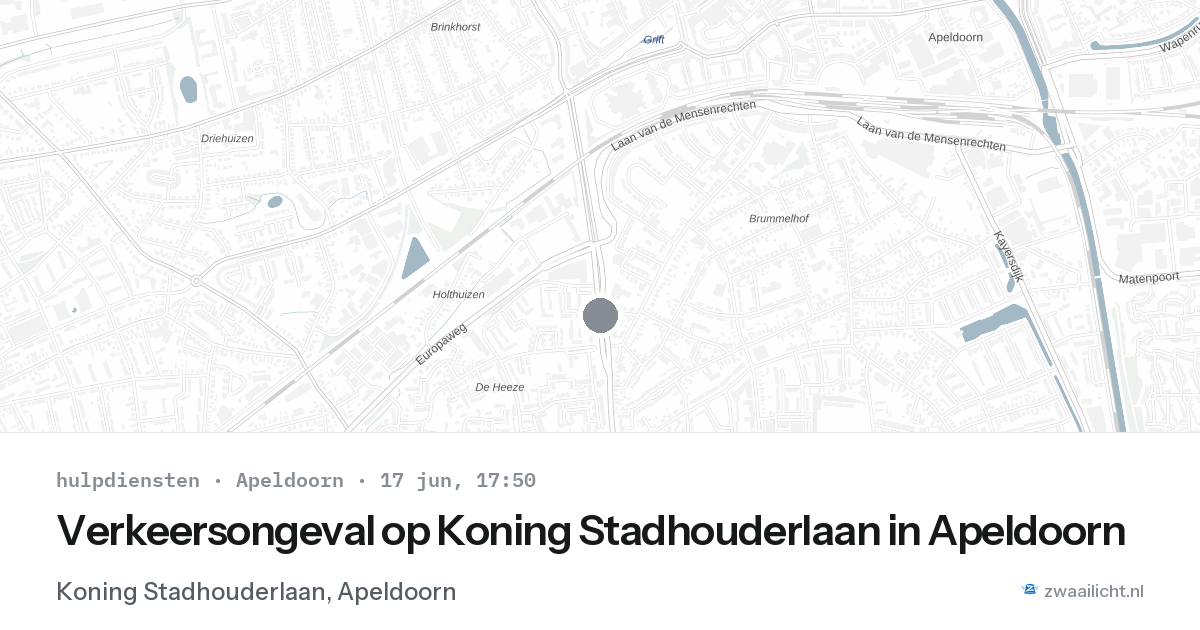 Verkeersongeval op Koning Stadhouderlaan in Apeldoorn — 17 jun 2026