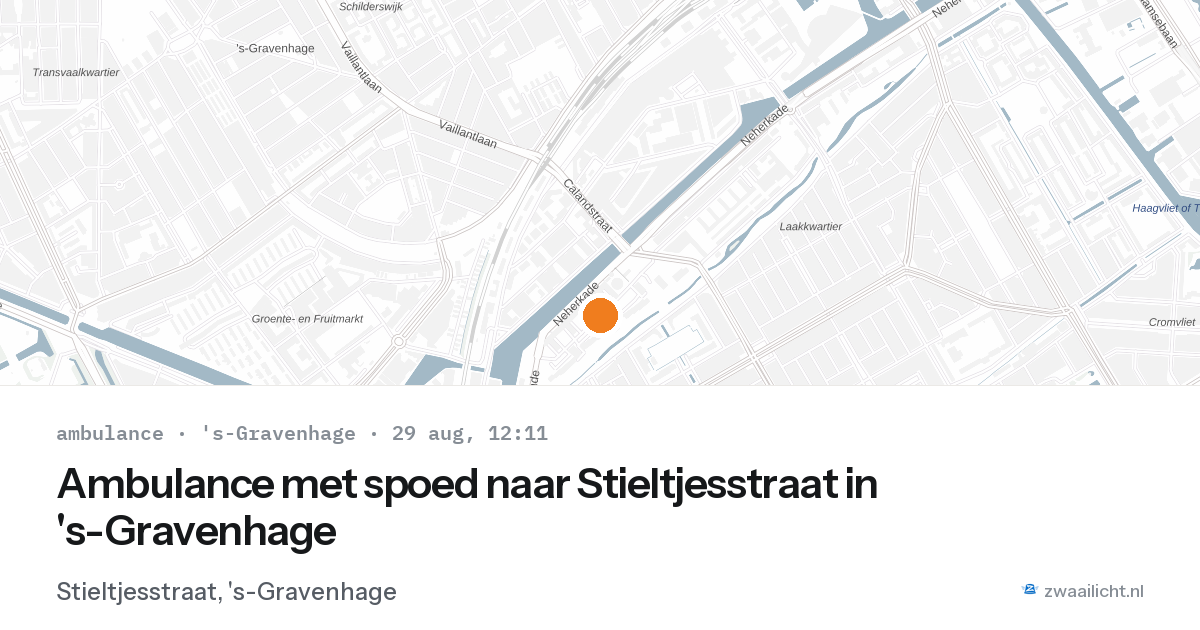 Ambulance met spoed naar Stieltjesstraat in 's-Gravenhage — 29 aug 2026