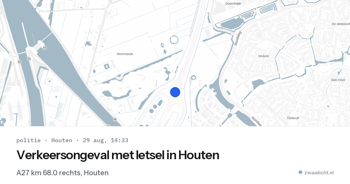 Verkeersongeval met letsel in Houten — 29 aug 2026