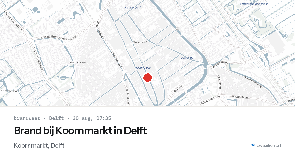 Brand bij Koornmarkt in Delft — 30 aug 2026