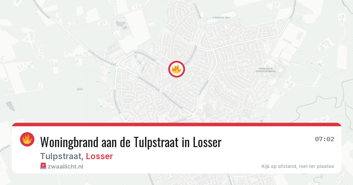 Woningbrand aan de Tulpstraat in Losser — 20 jun 2026
