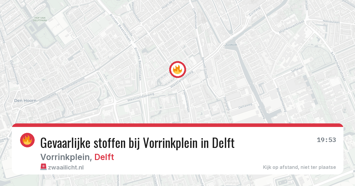 Gevaarlijke stoffen bij Vorrinkplein in Delft — 19 jun 2026