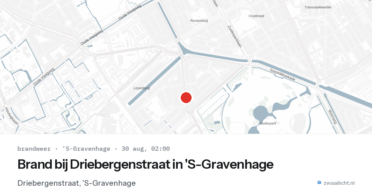 Brand bij Driebergenstraat in 'S-Gravenhage — 30 aug 2026