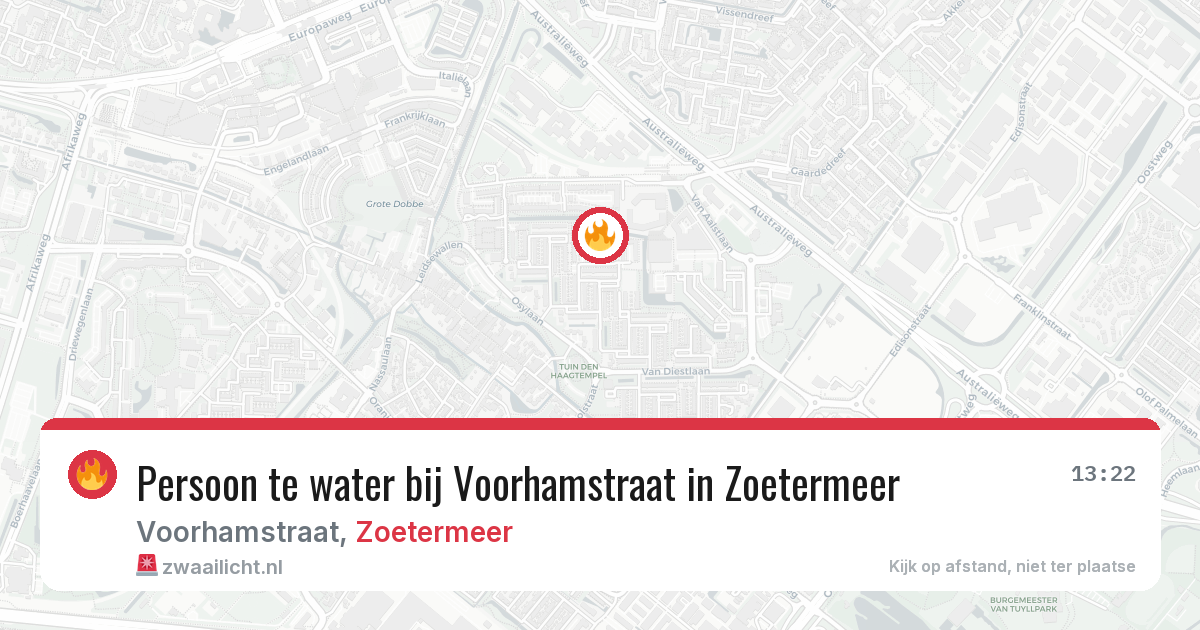 Persoon te water bij Voorhamstraat in Zoetermeer — 20 jul 2026