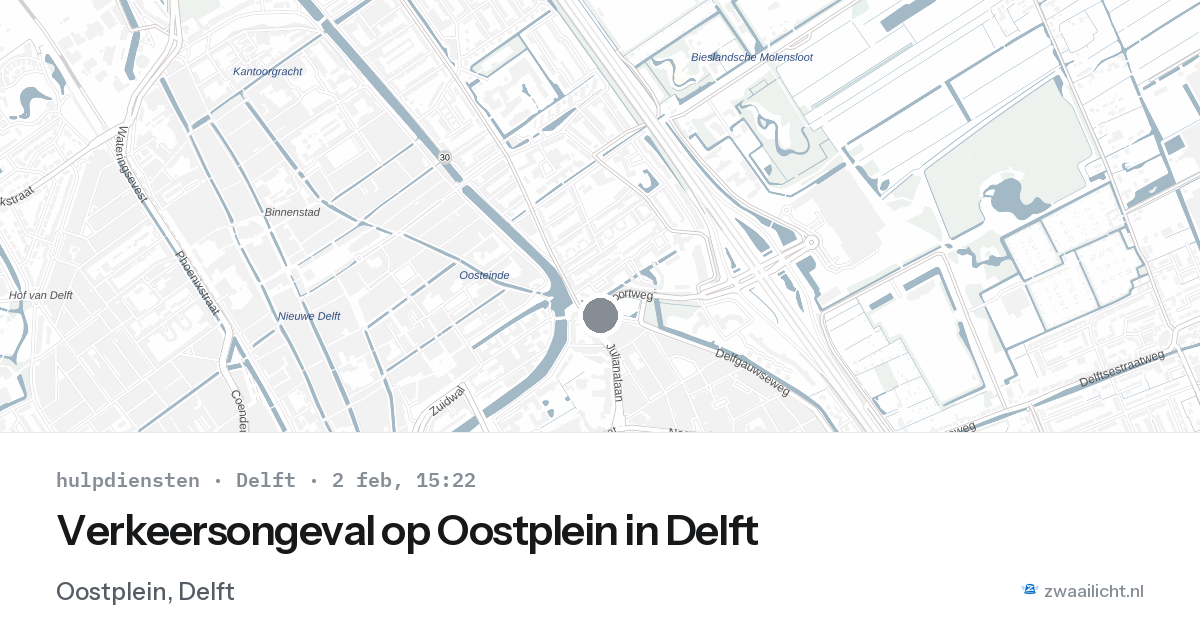Verkeersongeval op Oostplein in Delft — 2 feb 2026