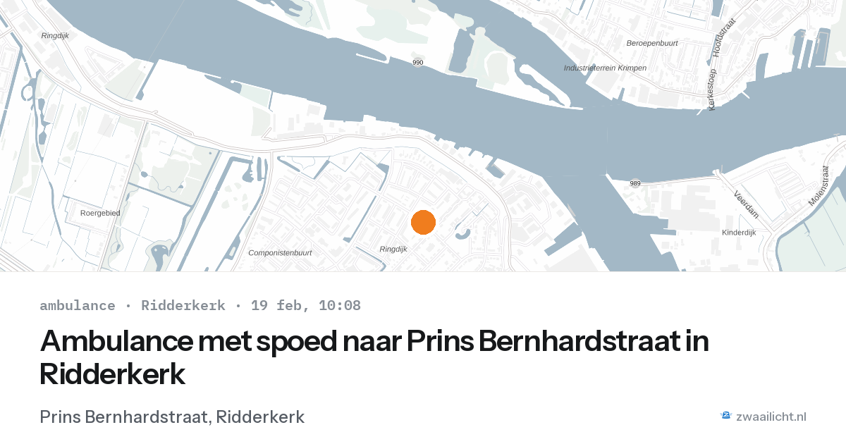 Ambulance met spoed naar Prins Bernhardstraat in Ridderkerk — 19 feb 2026