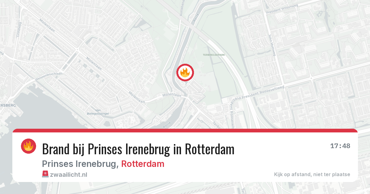 Brand bij Prinses Irenebrug in Rotterdam — 1 aug 2026