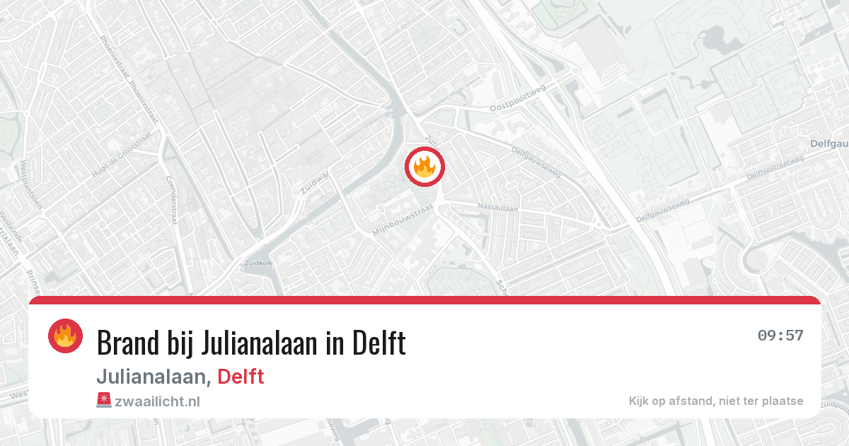 Brand bij Julianalaan in Delft — 14 aug 2026