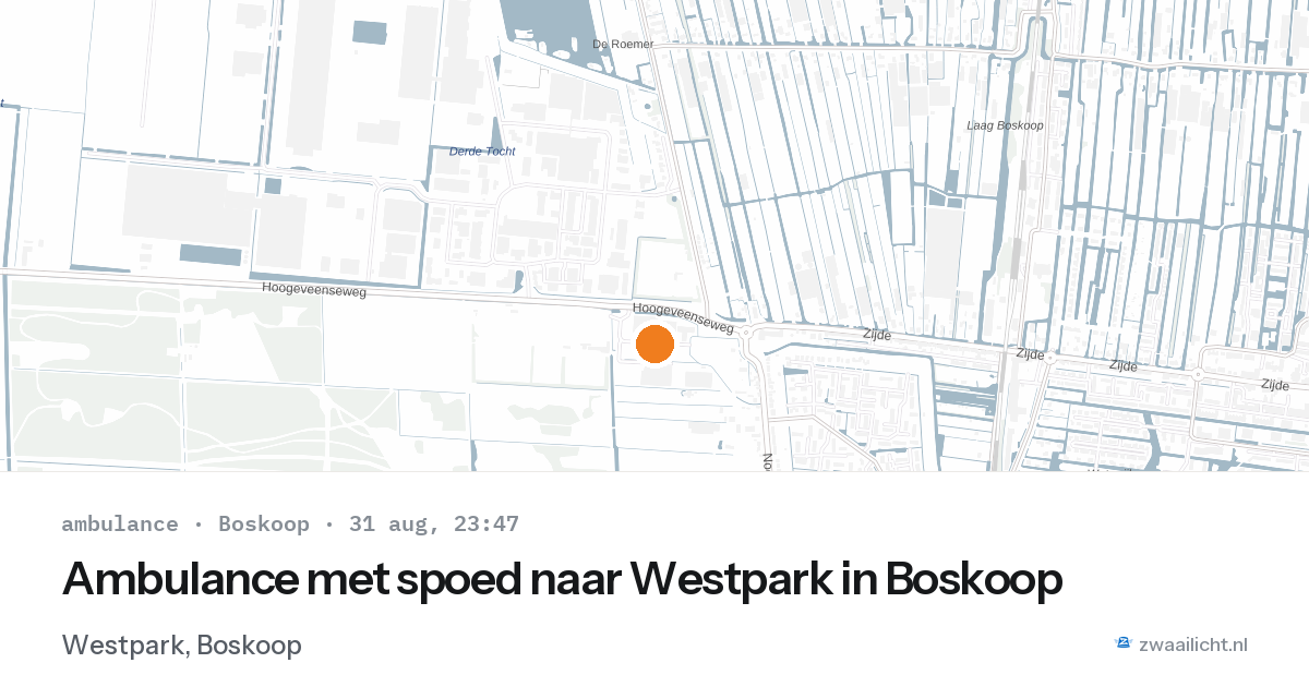 Ambulance met spoed naar Westpark in Boskoop — 31 aug 2026