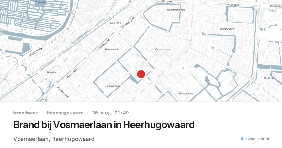 Brand bij Vosmaerlaan in Heerhugowaard — 29 aug 2026
