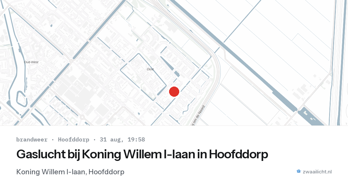 Gaslucht bij Koning Willem I-laan in Hoofddorp — 31 aug 2026