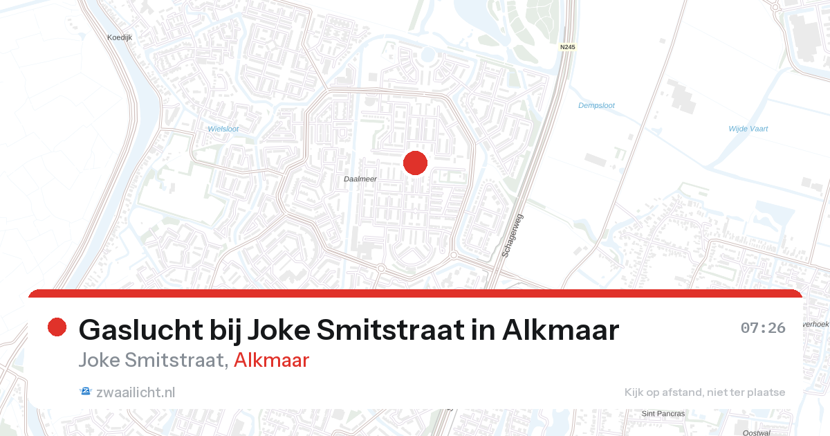 Gaslucht bij Joke Smitstraat in Alkmaar — 28 aug 2026
