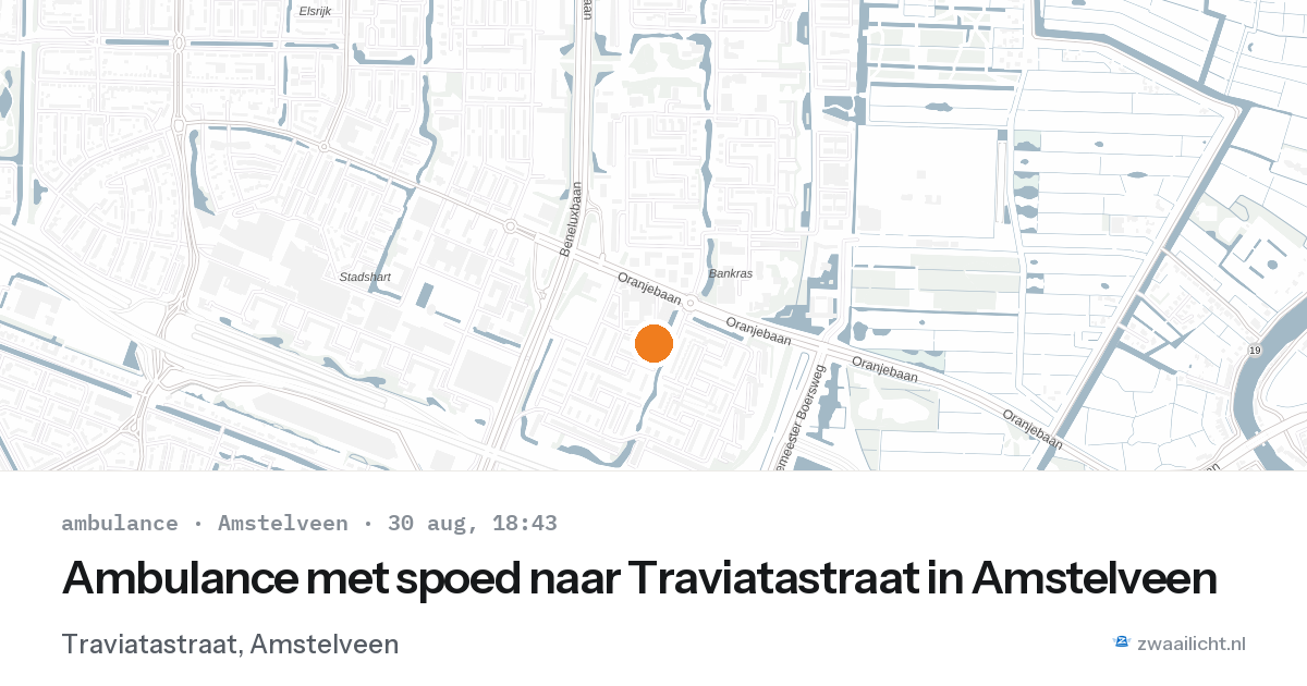 Ambulance met spoed naar Traviatastraat in Amstelveen — 30 aug 2026
