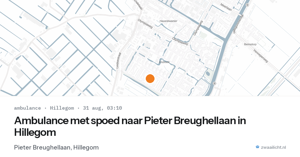 Ambulance met spoed naar Pieter Breughellaan in Hillegom — 31 aug 2026