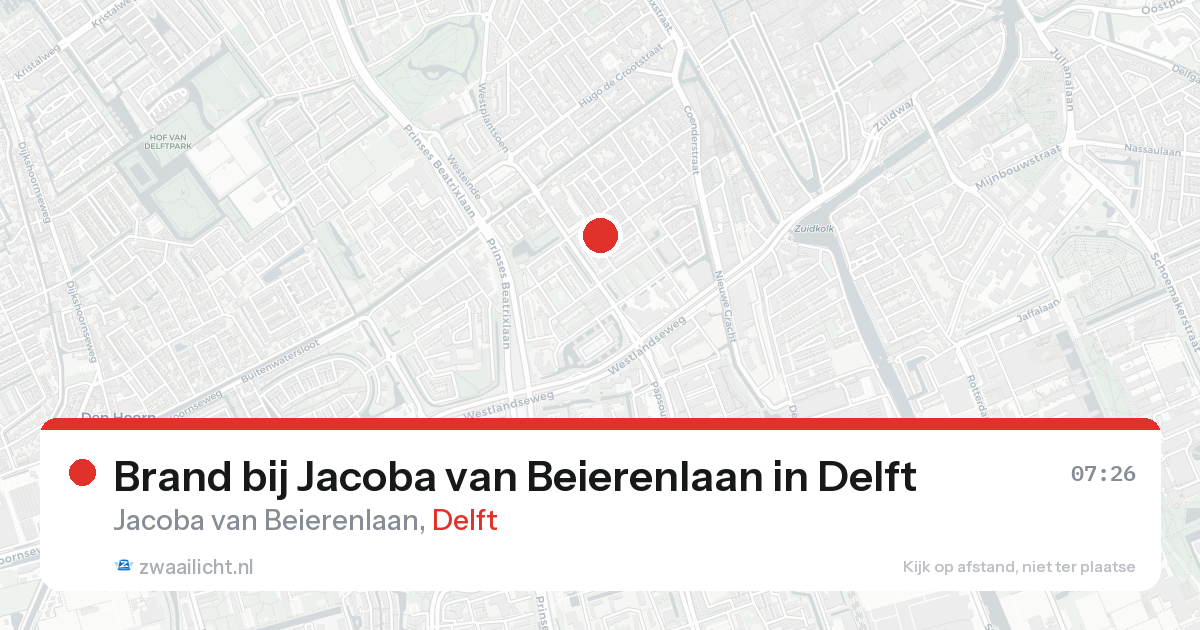 Brand bij Jacoba van Beierenlaan in Delft — 21 aug 2026