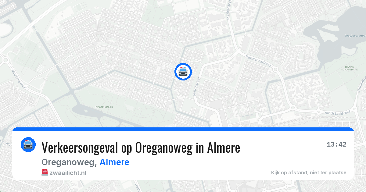 Verkeersongeval op Oreganoweg in Almere — 8 aug 2026