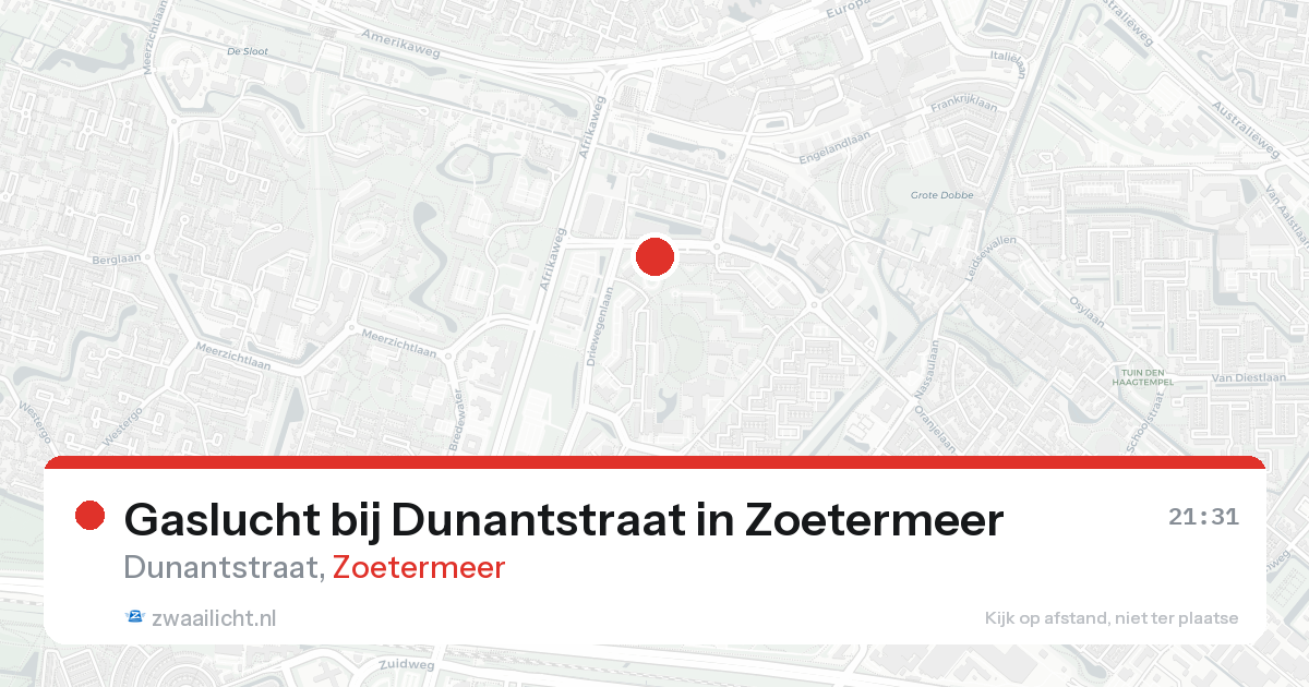 Gaslucht bij Dunantstraat in Zoetermeer — 17 aug 2026