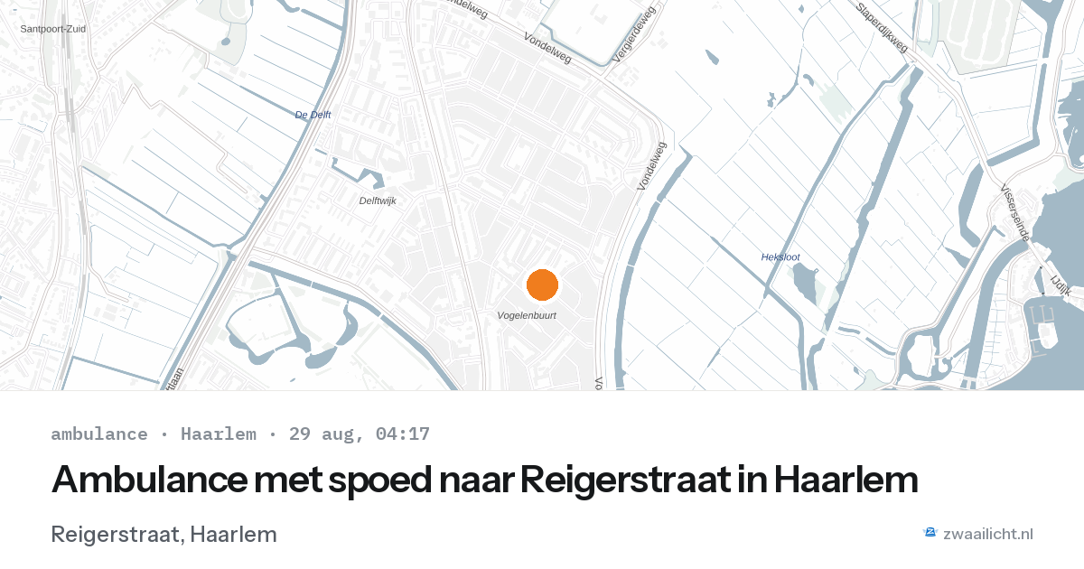Ambulance met spoed naar Reigerstraat in Haarlem — 29 aug 2026