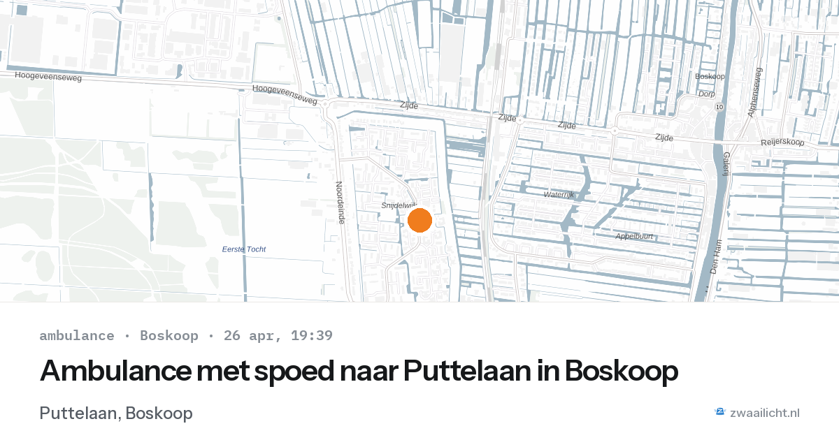 Ambulance met spoed naar Puttelaan in Boskoop — 26 apr 2026