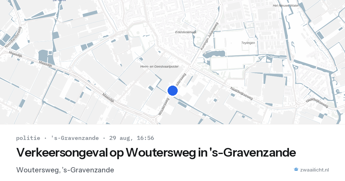 Verkeersongeval op Woutersweg in 's-Gravenzande — 29 aug 2026
