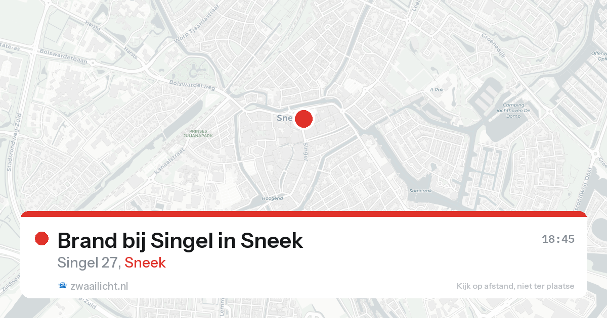 Brand bij Singel in Sneek — 16 aug 2026
