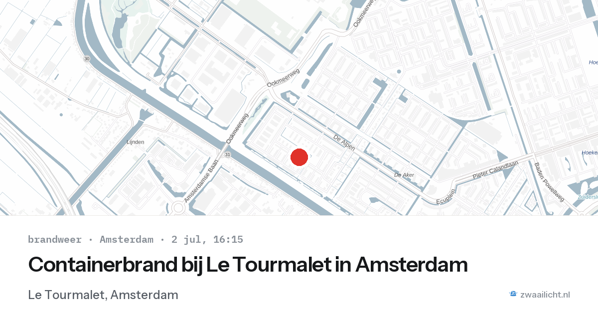 Containerbrand bij Le Tourmalet in Amsterdam — 2 jul 2026