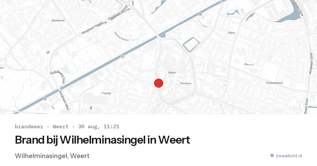 Brand bij Wilhelminasingel in Weert — 30 aug 2026