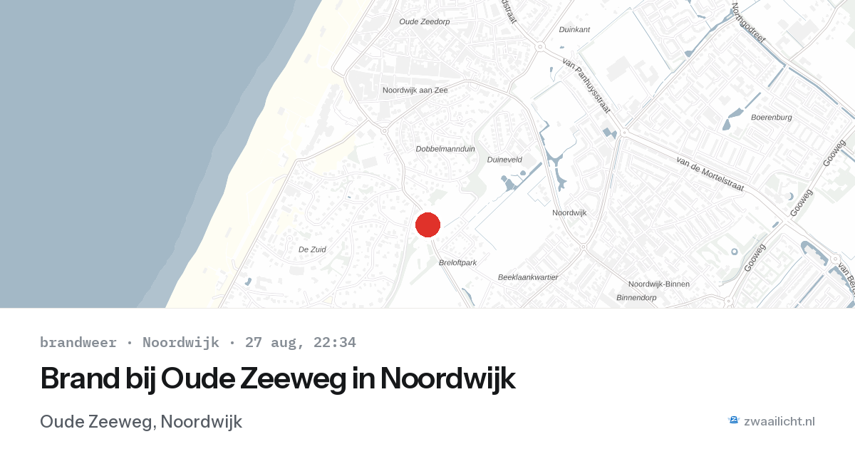 Brand bij Oude Zeeweg in Noordwijk — 27 aug 2026