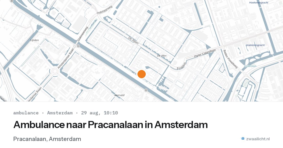Ambulance naar Pracanalaan in Amsterdam — 29 aug 2026