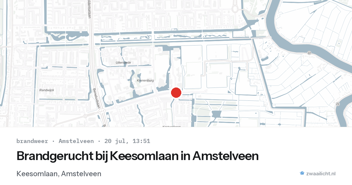 Brandgerucht bij Keesomlaan in Amstelveen — 20 jul 2026