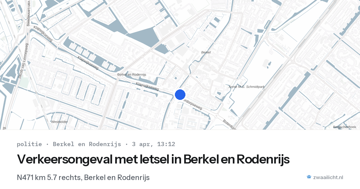 Verkeersongeval met letsel in Berkel en Rodenrijs — 3 apr 2026