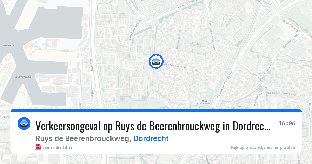 Verkeersongeval op Ruys de Beerenbrouckweg in Dordrecht — 29 jun 2026