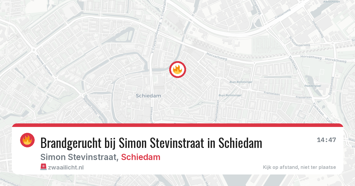 Brandgerucht bij Simon Stevinstraat in Schiedam — 6 aug 2026