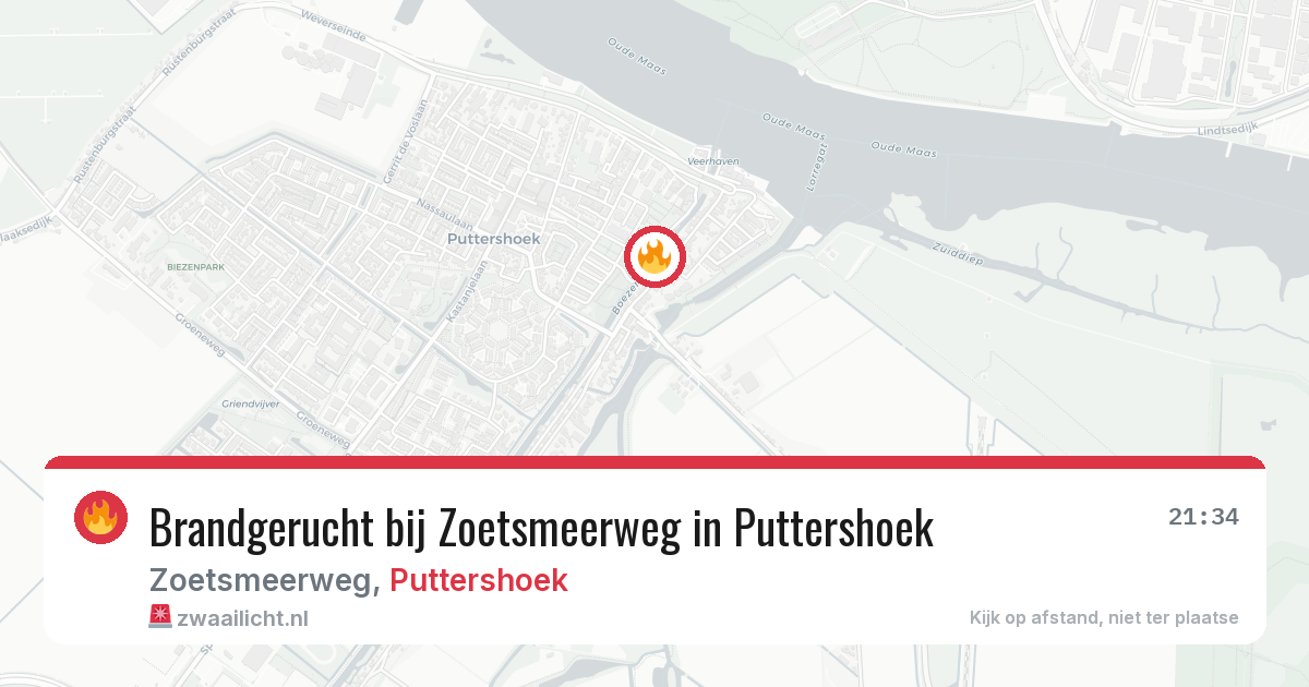 Brandgerucht bij Zoetsmeerweg in Puttershoek — 17 jul 2026