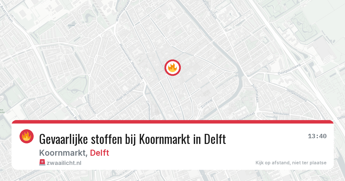 Gevaarlijke stoffen bij Koornmarkt in Delft — 13 aug 2026