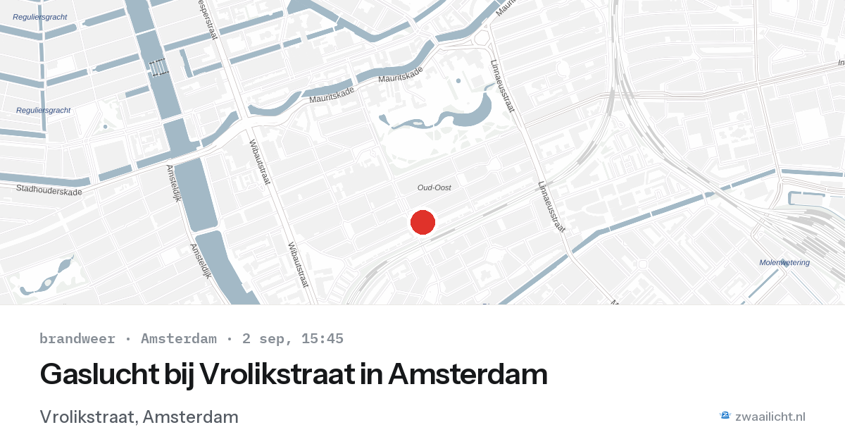 Gaslucht bij Vrolikstraat in Amsterdam — 2 sep 2026