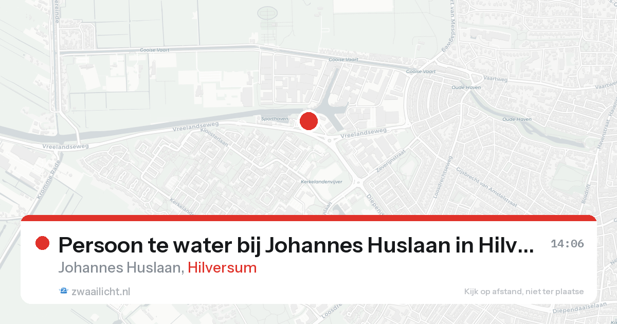 Persoon te water bij Johannes Huslaan in Hilversum — 21 aug 2026