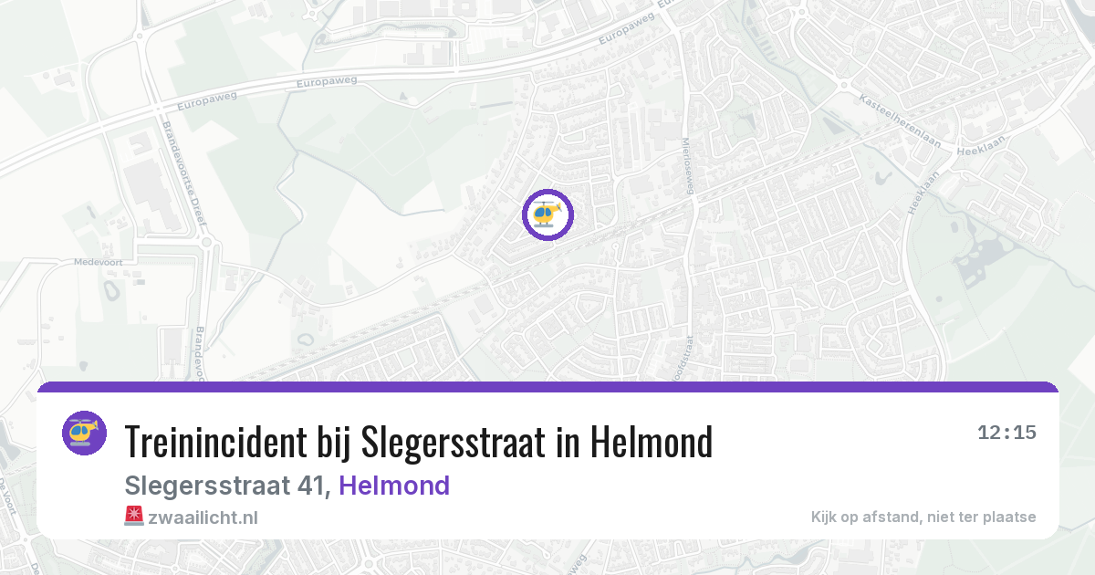 Treinincident bij Slegersstraat in Helmond — 9 aug 2026
